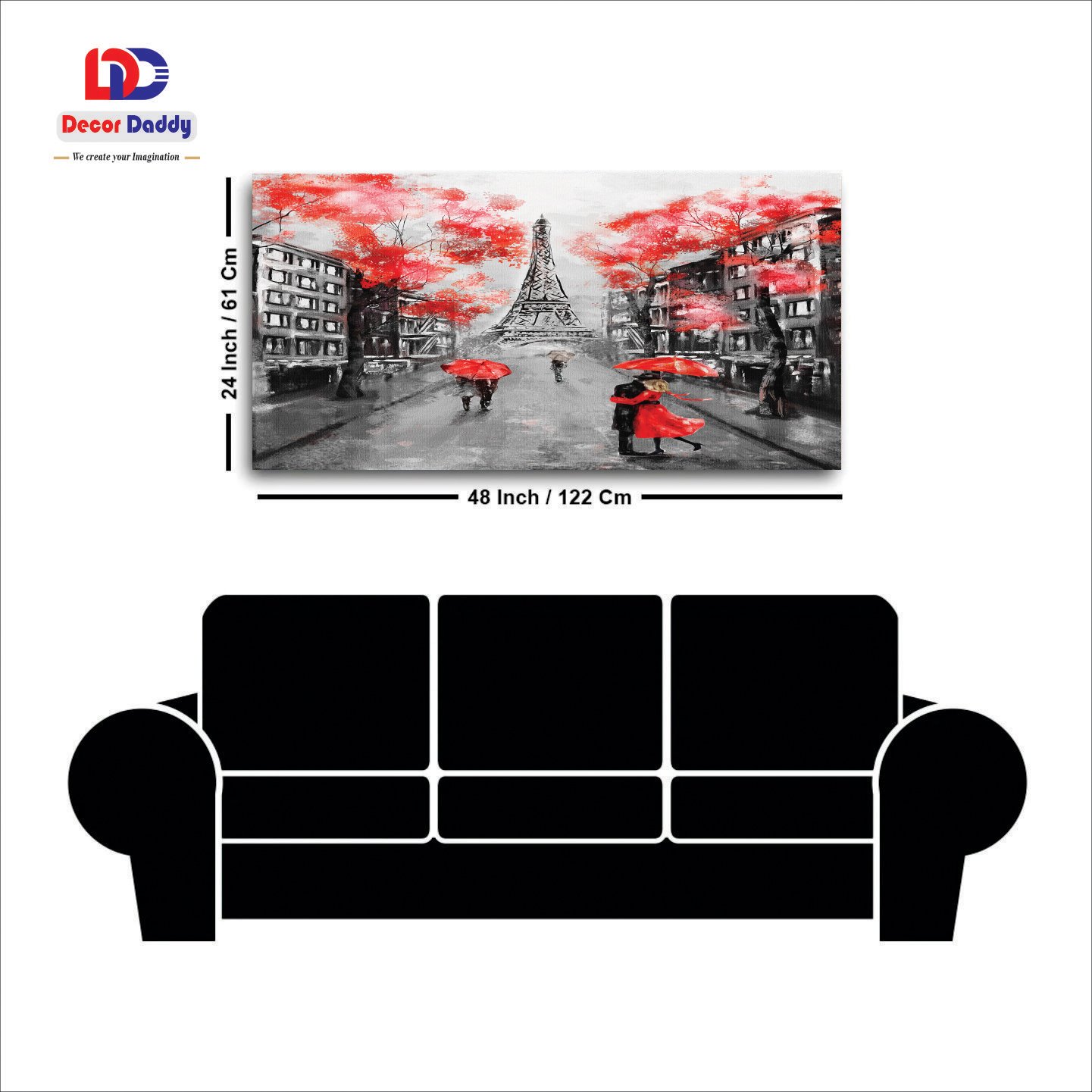 Black & White Eiffel Tower Red Umbrella Canvas Wall Painting  decorative masterpiece for home decor